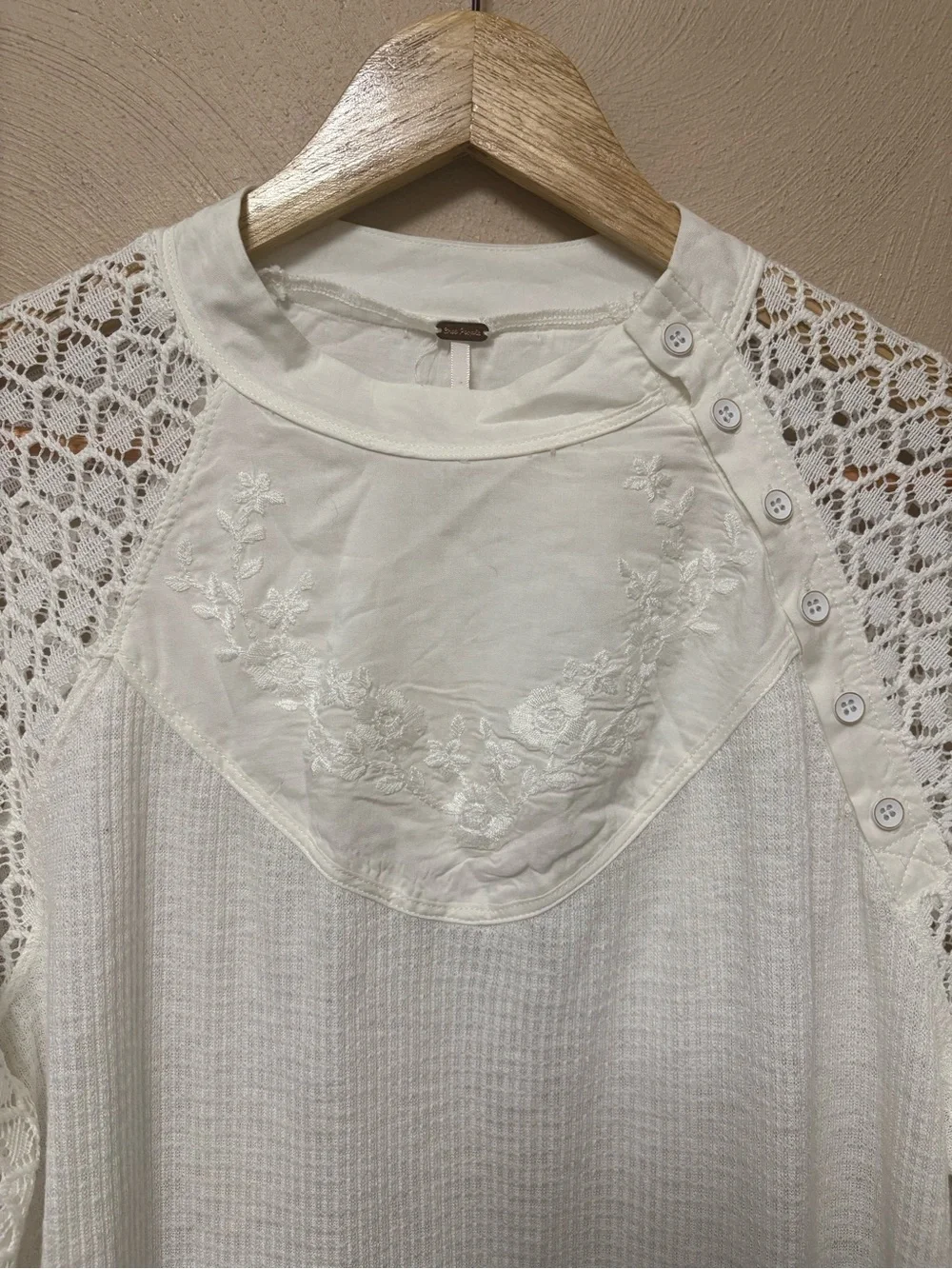 Free People Sweetest Thing Thermal Top Ivory White Size Large NWT New